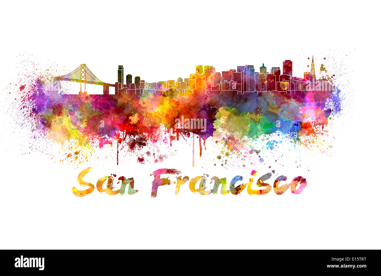 Skyline di San Francisco in acquerello schizza Foto Stock