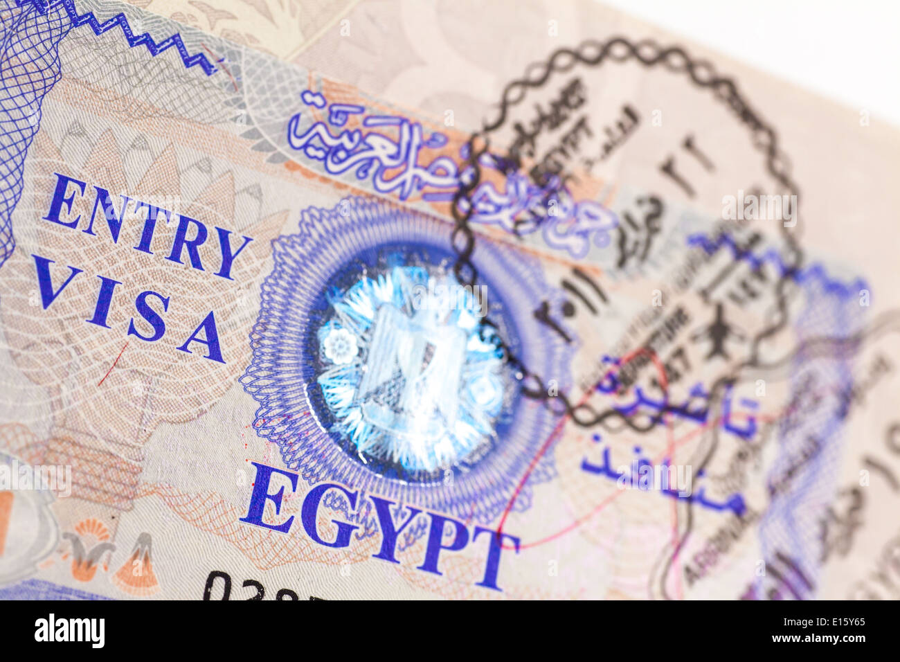 Dettaglio egiziano di visto d'ingresso su un passaporto reale Foto Stock