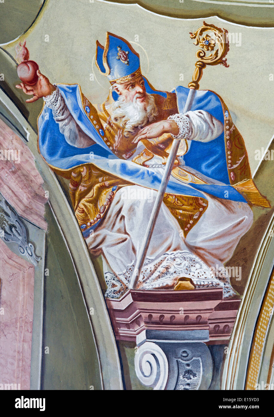 Affresco di sant Agostino grande maestro della chiesa occidentale dal soffitto della cappella di San Anton Palace Foto Stock