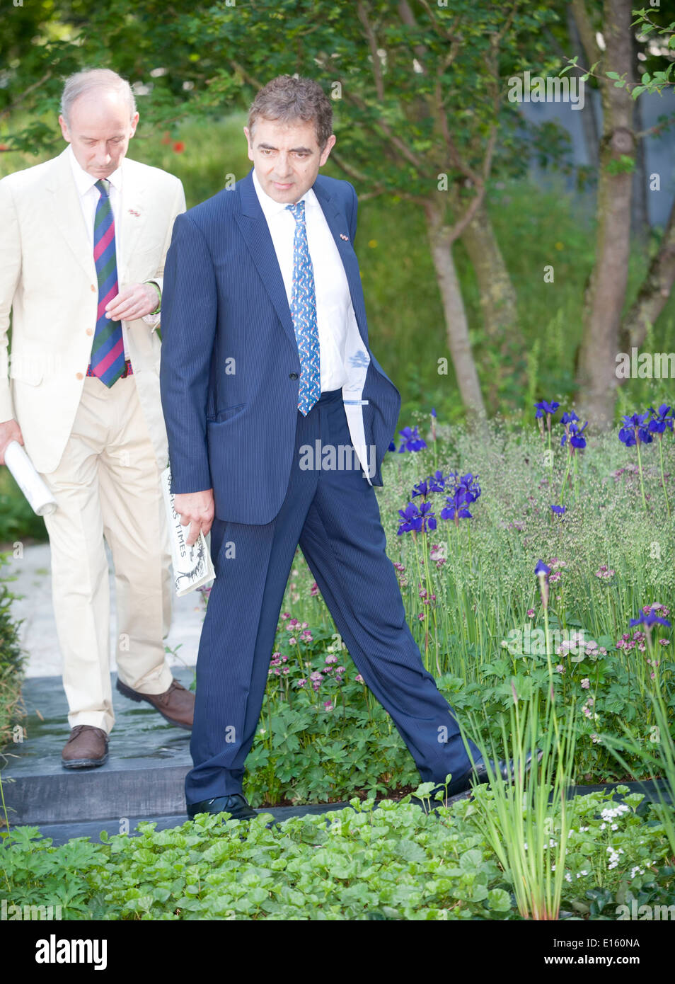 Rowan Atkinson al VIP preview giorno del Chelsea Flower Show presso il Royal Hospital Chelsea il 19 maggio 2014 a Londra, Inghilterra Foto di Brian Jordan Foto Stock