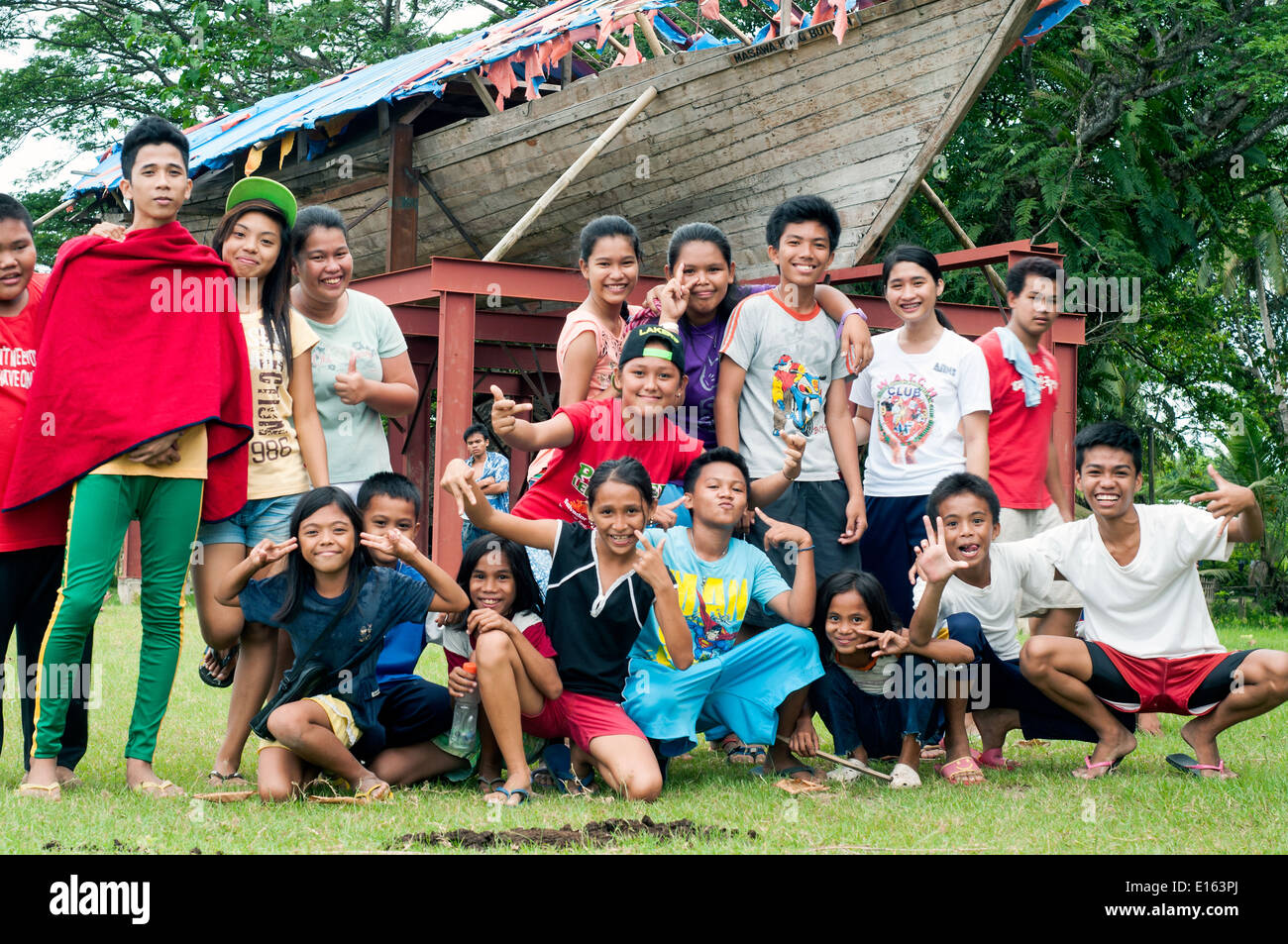 Antica replica balangay barca, Masawa hong Butuan, Barangay Bading, Butuan, Filippine Foto Stock