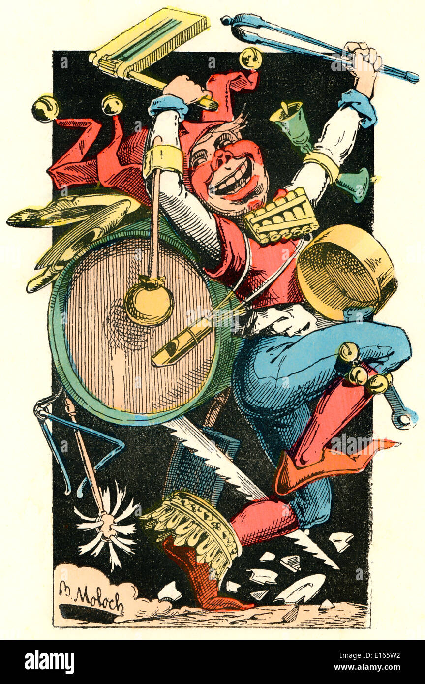 Banda One-Man, caricatura, 1882 da Alphonse Hector Colomb pseudonimo B. Moloch, 1849-1909, un caricaturista francese, Foto Stock