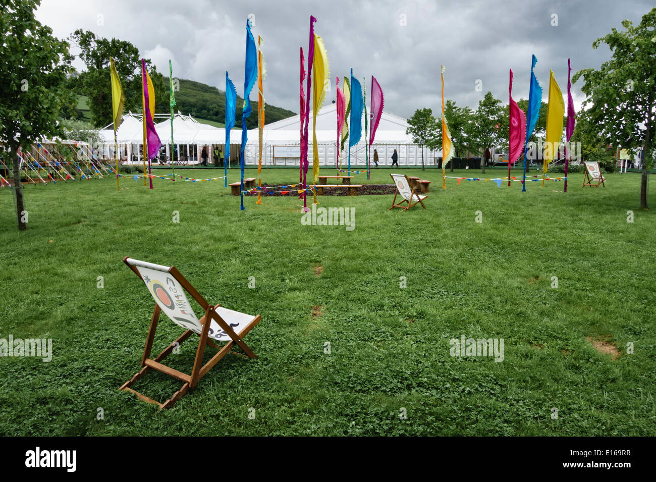 Un giorno di pioggia al 2014 Hay Festival di letteratura Foto Stock