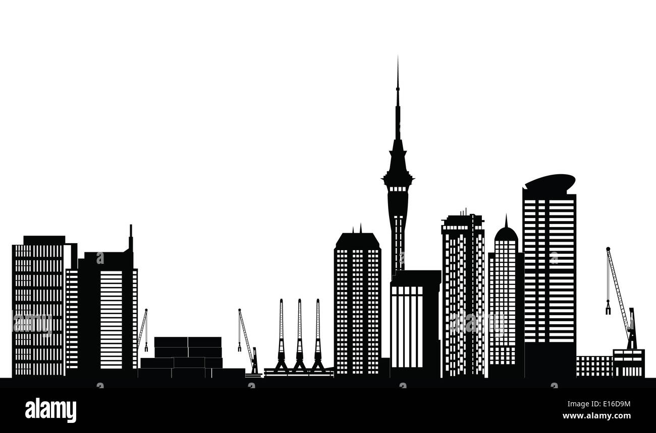 Auckland Nuova Zelanda skyline in bianco e nero Foto Stock
