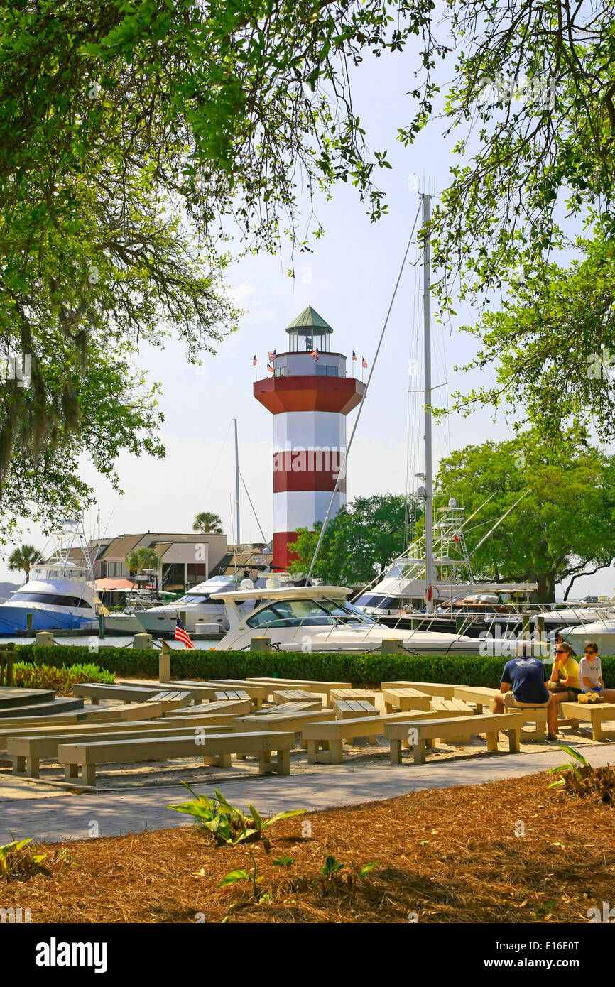 Città del Porto Faro di pini marittimi in Hilton Head SC Foto Stock