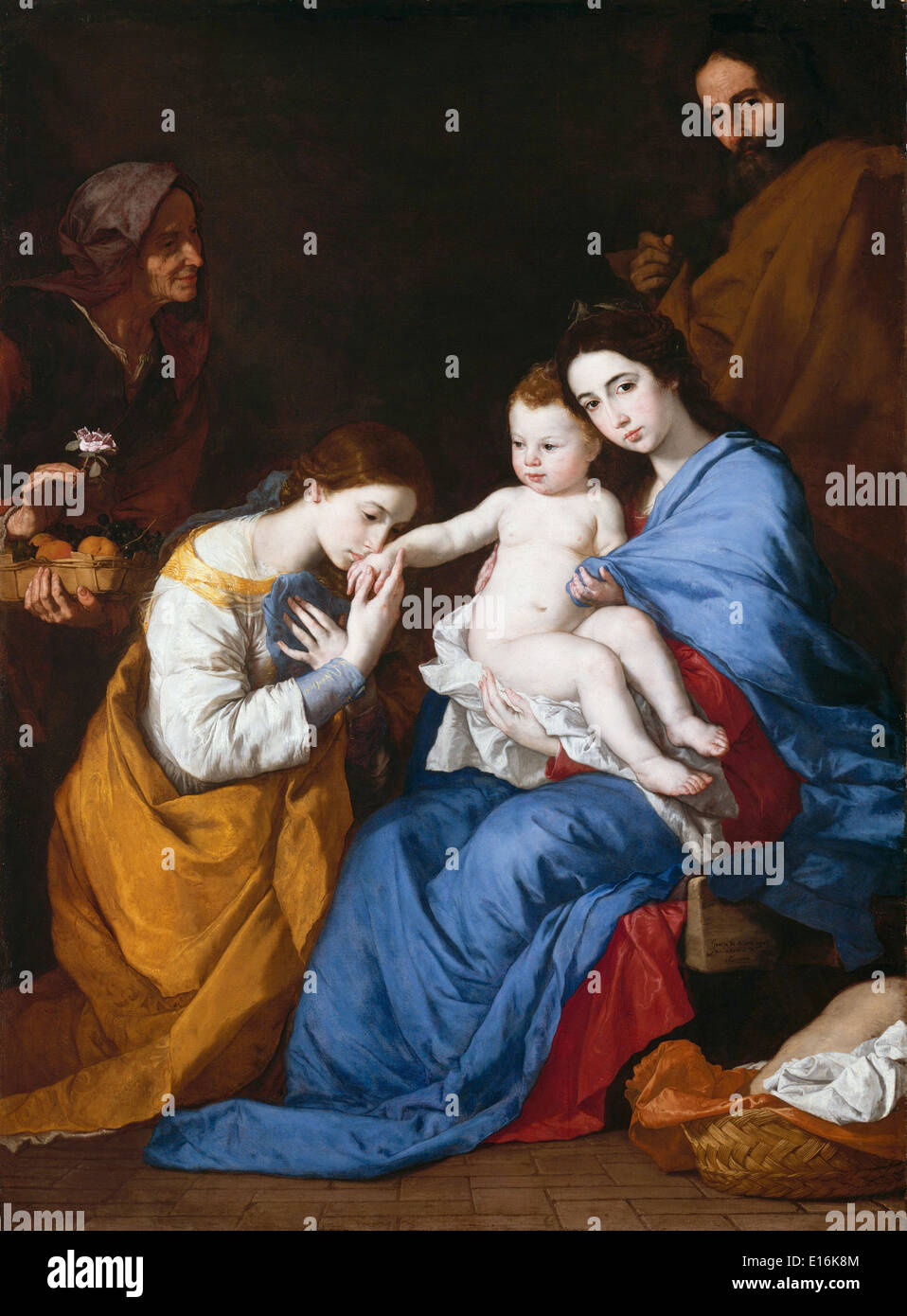 Sacra Famiglia con i Santi Anna e Caterina di Alessandria da Jusepe de Ribera Foto Stock