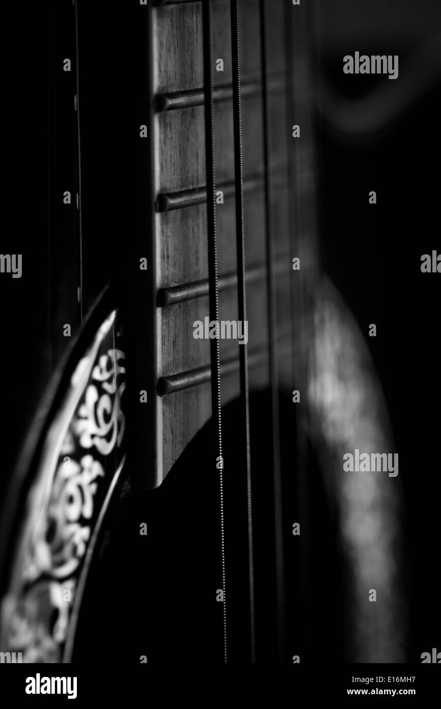 Chitarra acustica con molto leggera profondità di campo Foto Stock