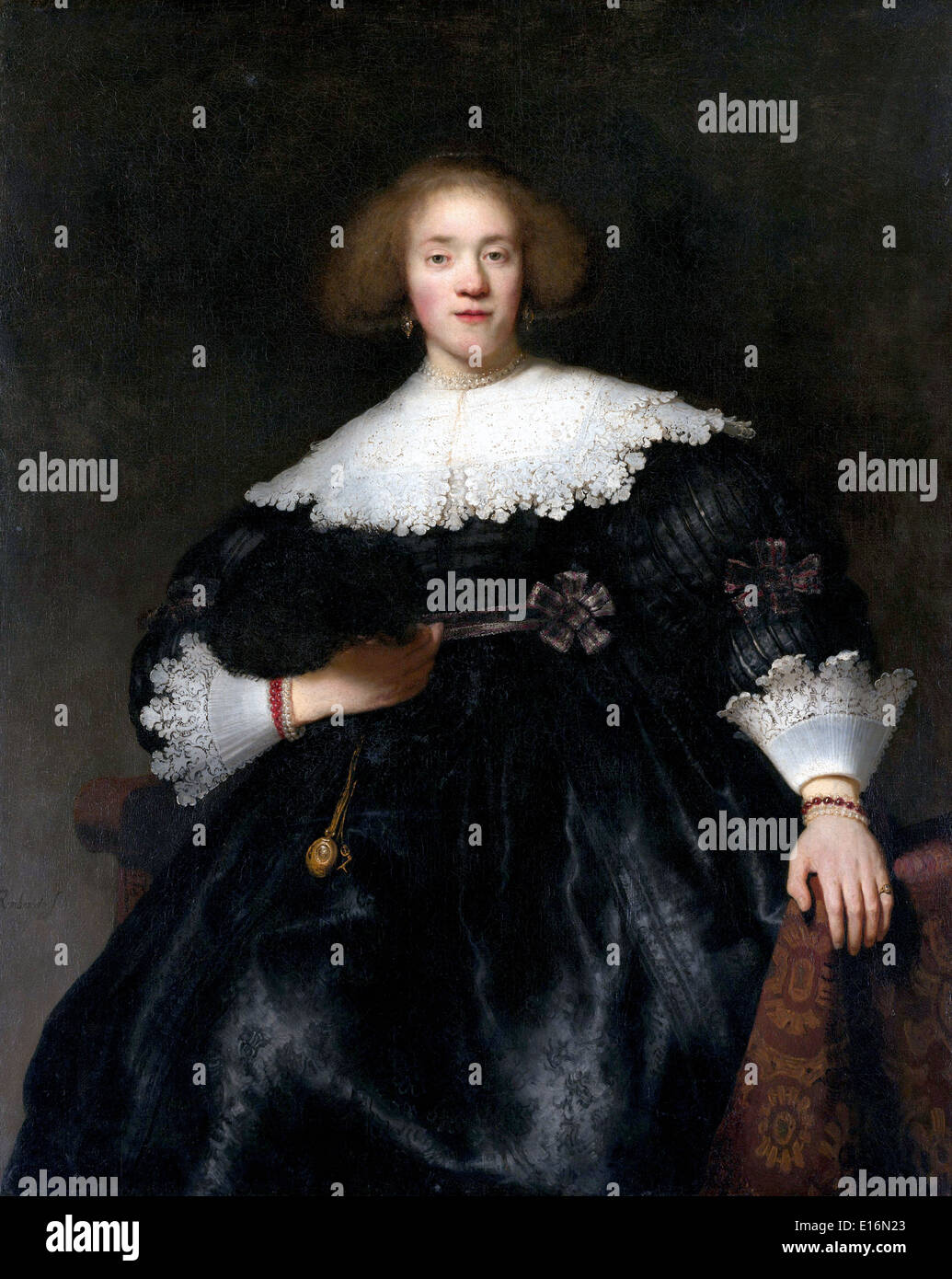 Ritratto di una giovane donna con una ventola di Rembrandt van Rijn, 1633 Foto Stock