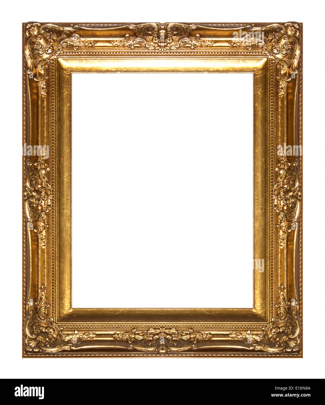 Picture frame isolati in oro su sfondo bianco Foto Stock