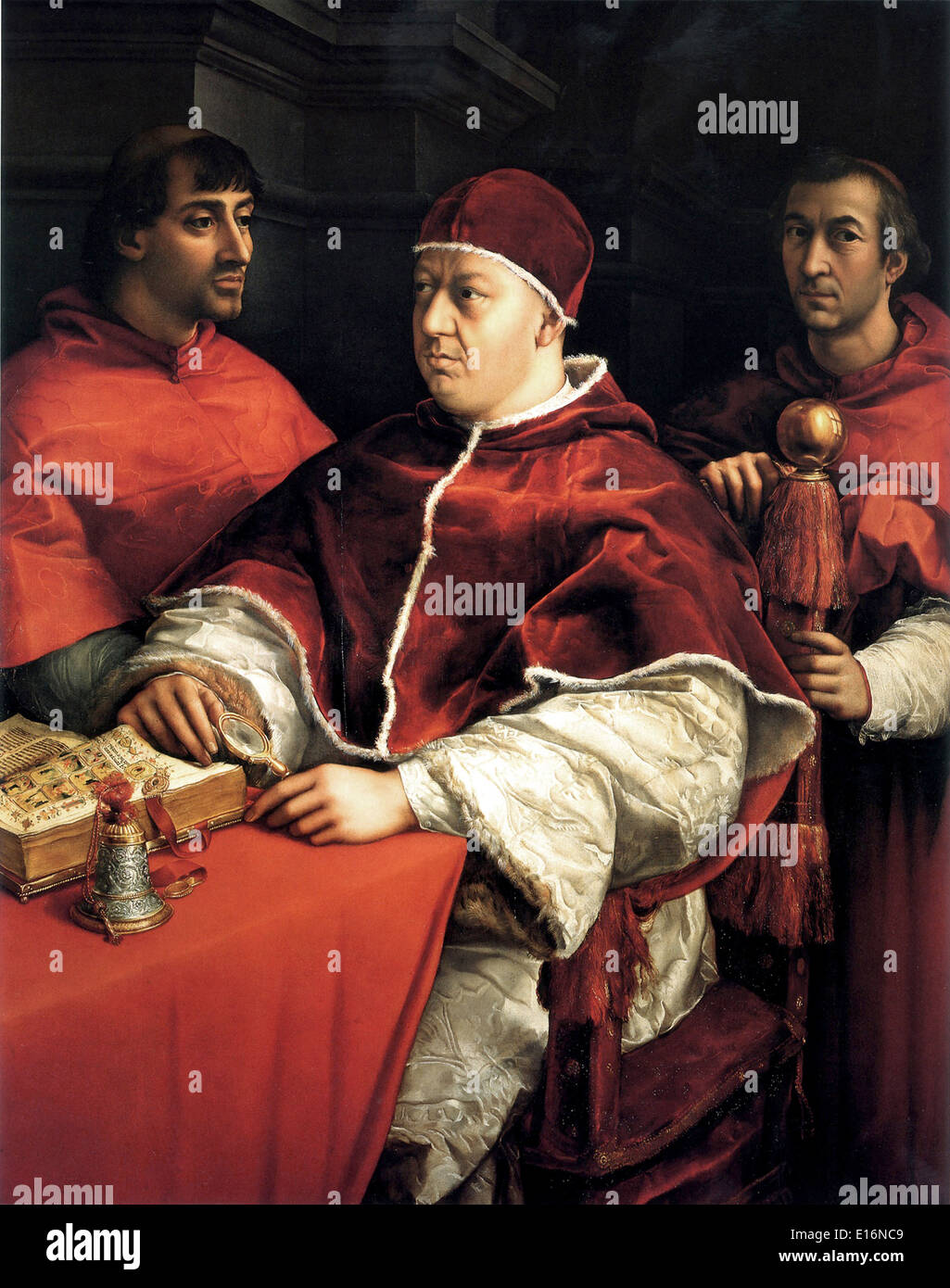 Papa Leone X con i Cardinali Giulio de' Medici e Luigi de' Rossi di Raffaello, 1518-19 Foto Stock