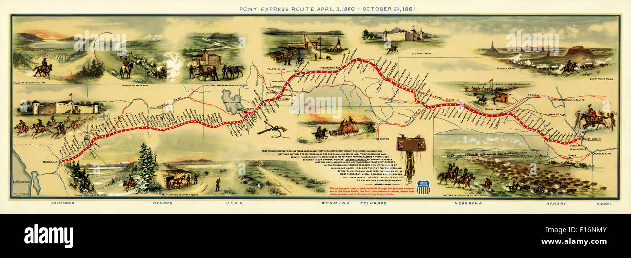 Pony Express mappa - da William Henry Jackson, 1935 Foto Stock