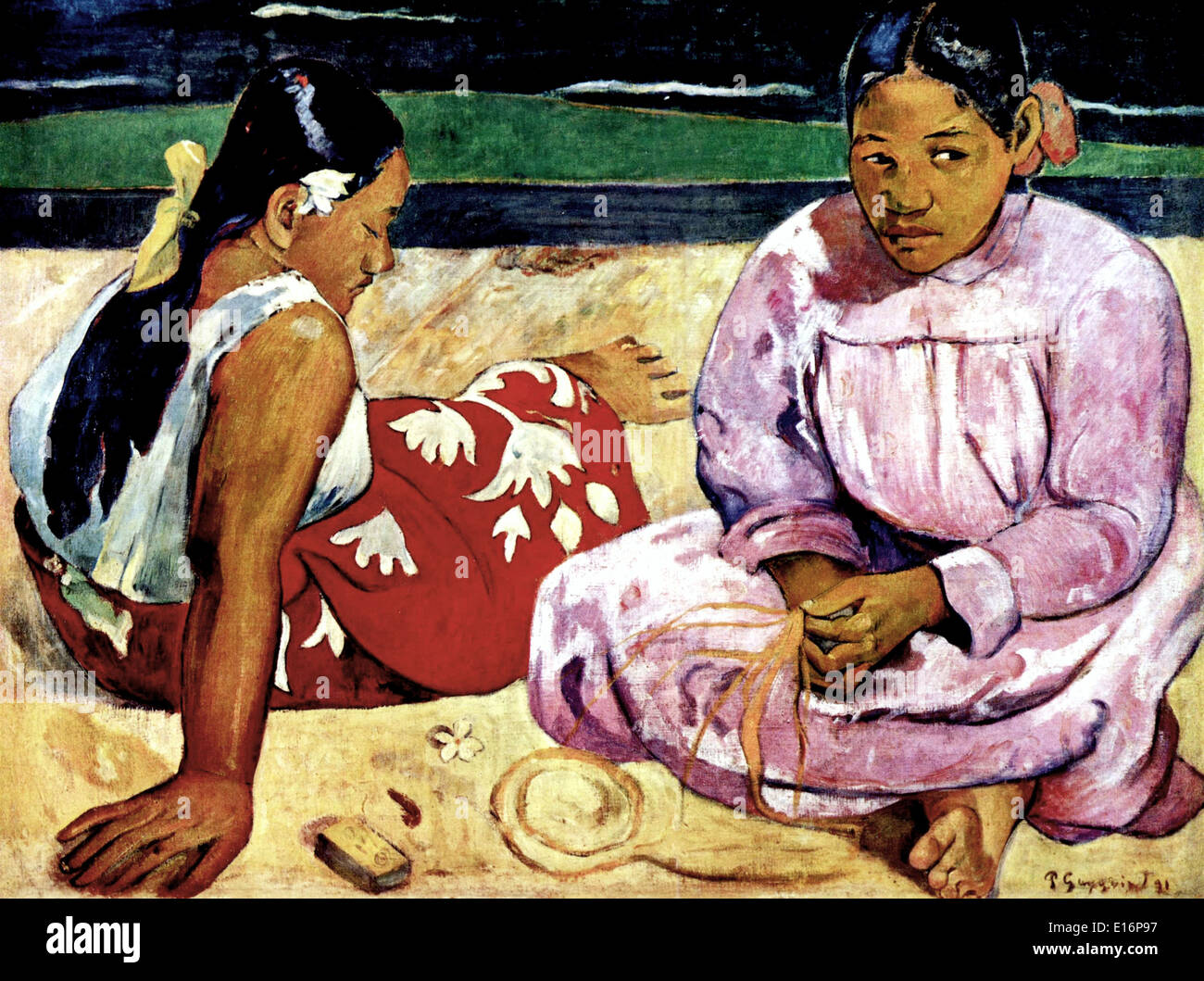 Donne tahitiane sulla spiaggia da Paul Gauguin, 1891 Foto Stock