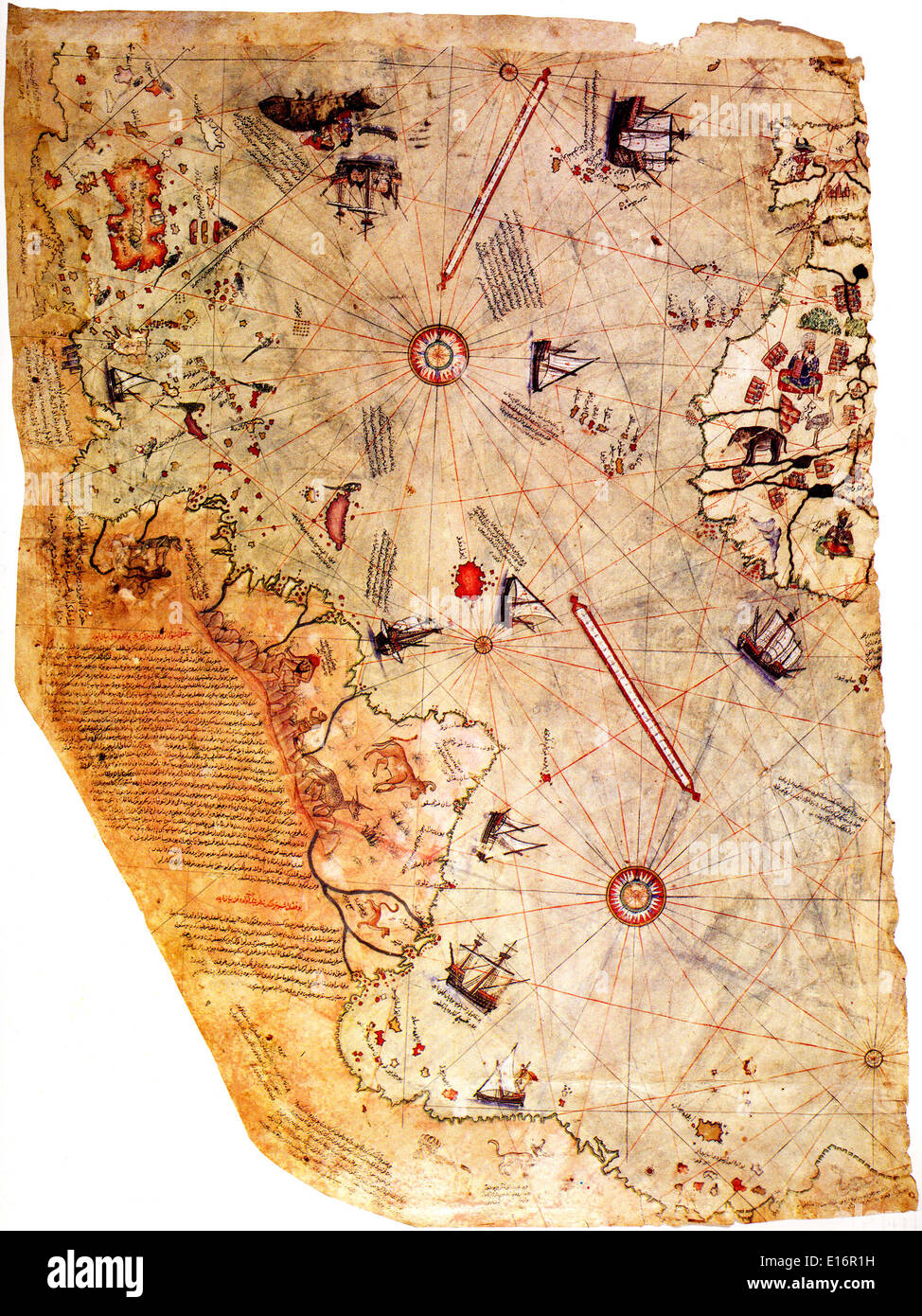 Mappa del mondo - dall ammiraglio Ottomano Piri Reis, 1513 Foto Stock