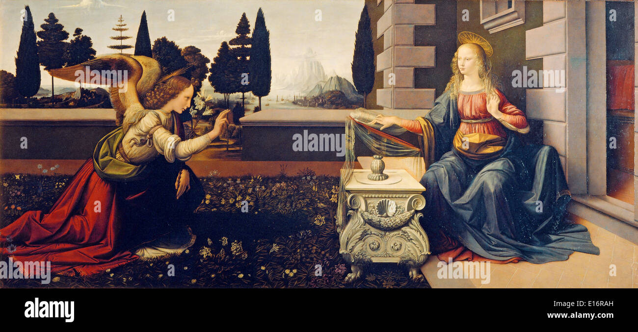Annunciazione di Leonardo Da Vinci, 1480 Foto Stock