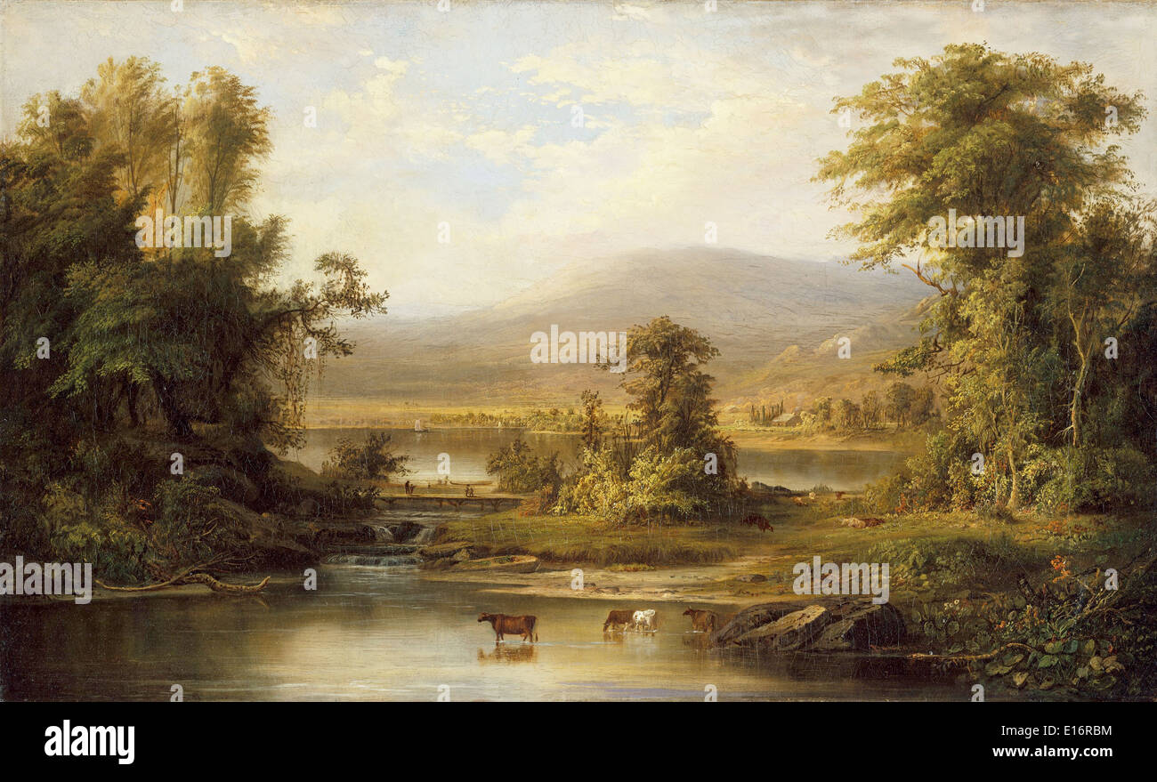 Paesaggio con mucche abbeveraggio nel flusso Robert S Duncanson, 1871, Hudson River School Foto Stock