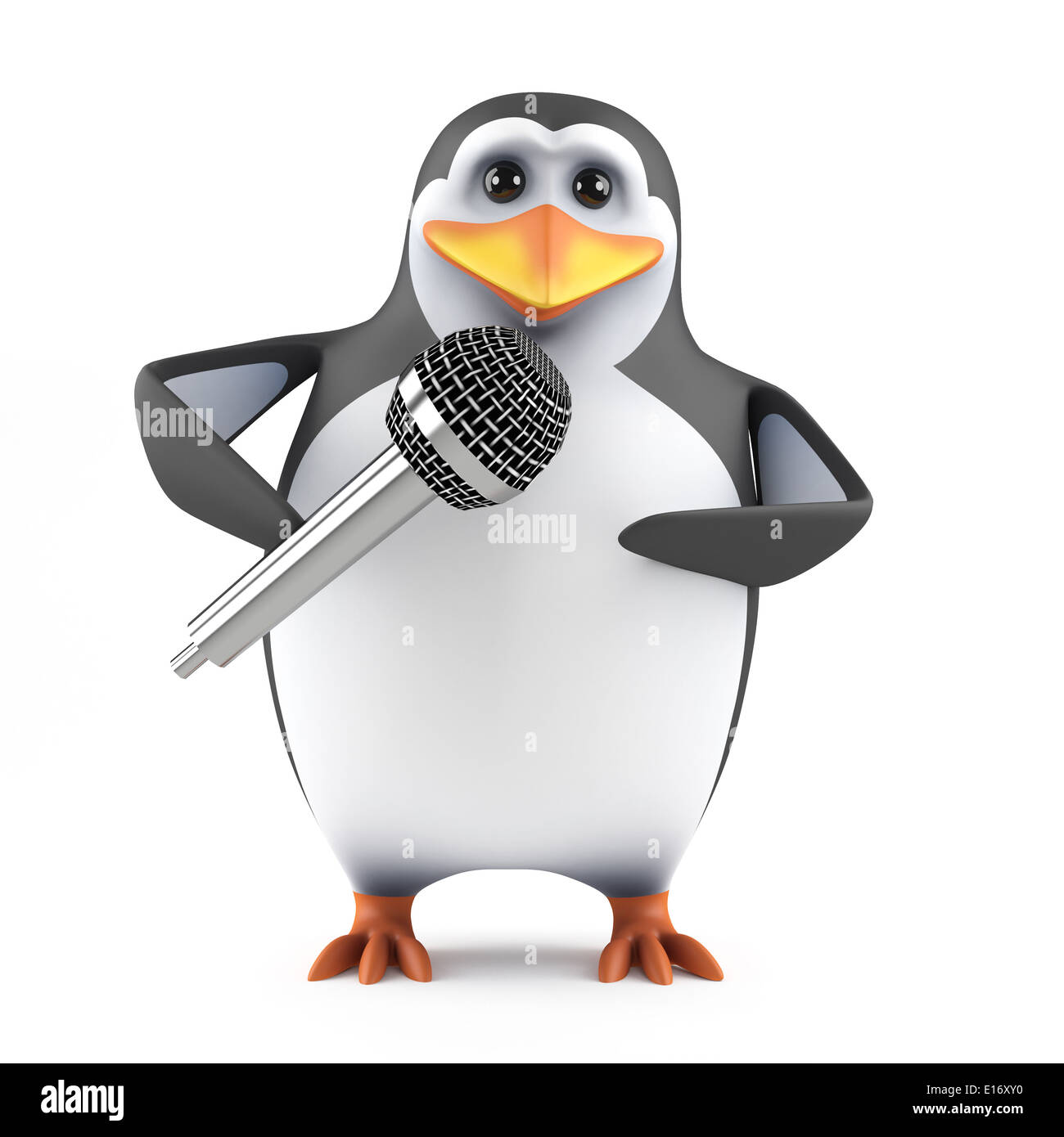 3d Penguin canta nel microfono Foto Stock