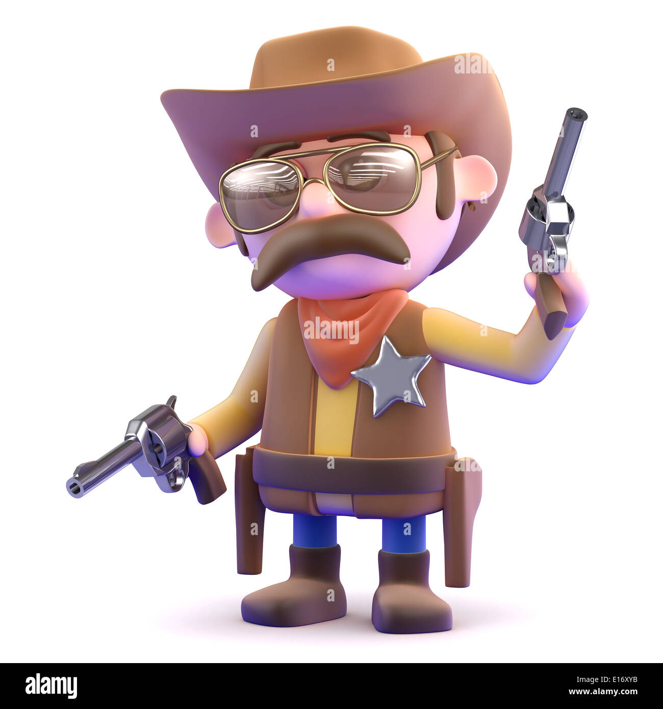 3d Cowboy sceriffo spara con una pistola in aria Foto Stock