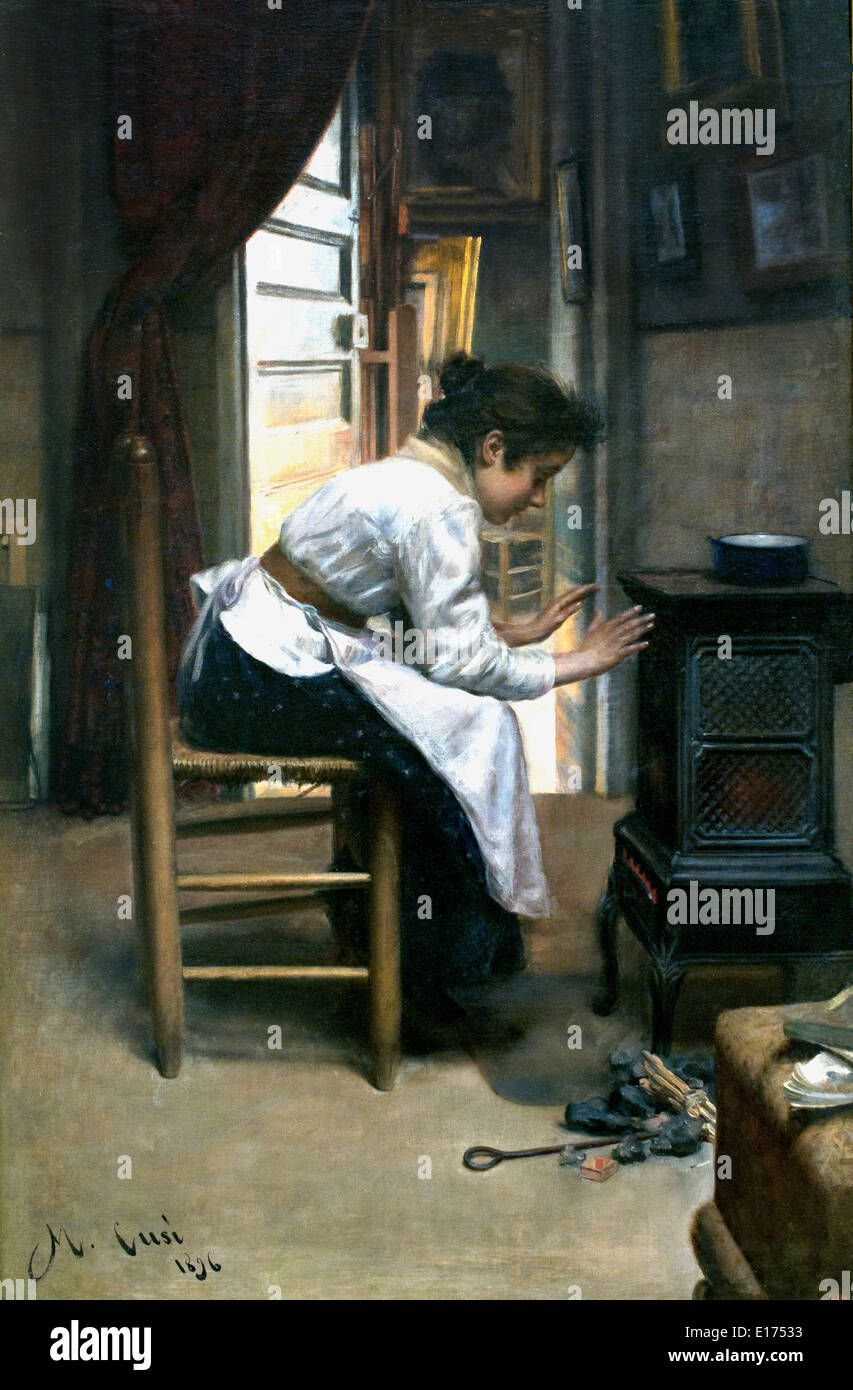 Accanto al fuoco Manuel Cusí 1859 - 1922 Spagna - Spagnolo Foto Stock