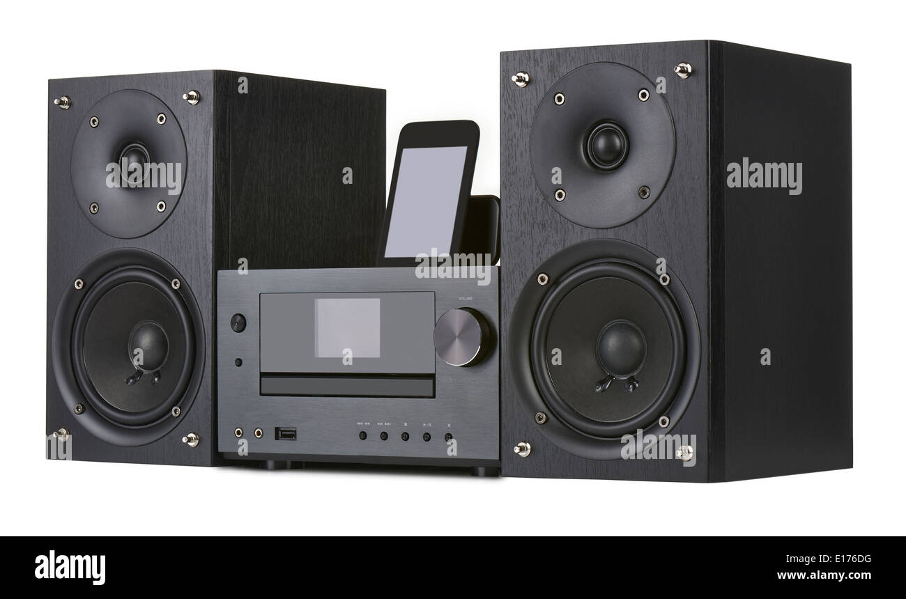 Rete sistema ricevitore,usb digitale, lettore CD e mp3 contro uno sfondo bianco Foto Stock