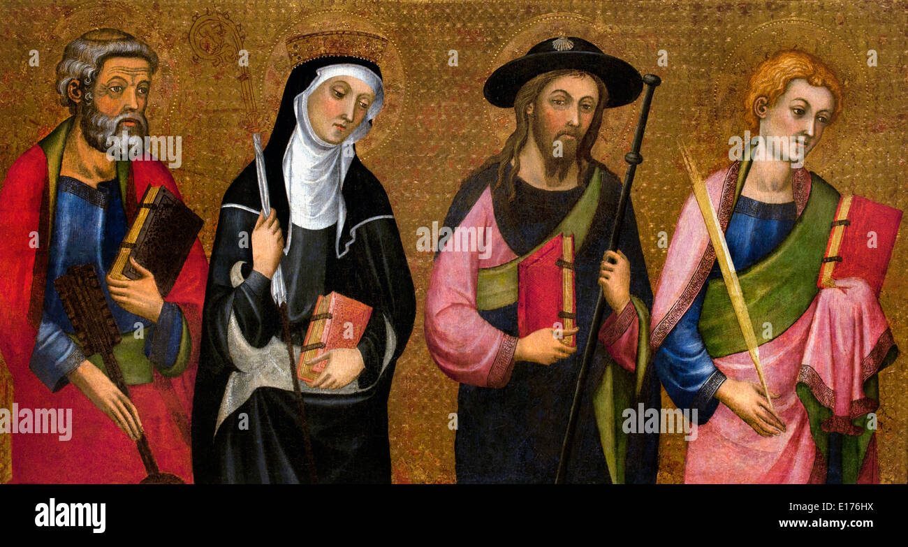 San Pietro Santa Clara San Giacomo il Maggiore San Giovanni Evangelista 1385 Cattedrale di Tortosa Pere Serra gotico medievale Arte in Spagna Foto Stock