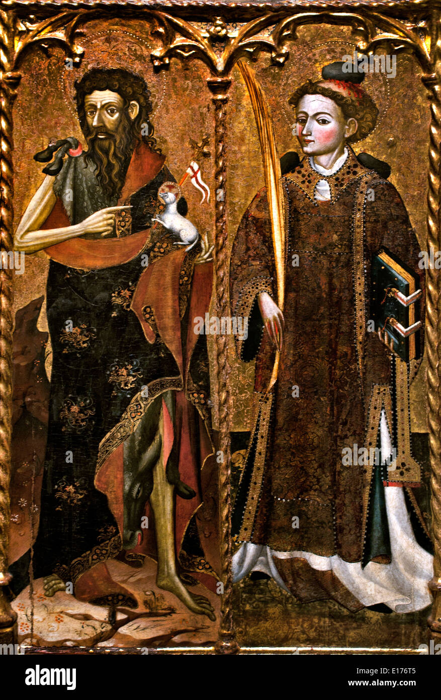 San Giovanni Battista Saint Stephen quattrocentesca chiesa di Santa Maria de Badalona retablo gotico medievale Arte in Spagna ( dettaglio ) Foto Stock