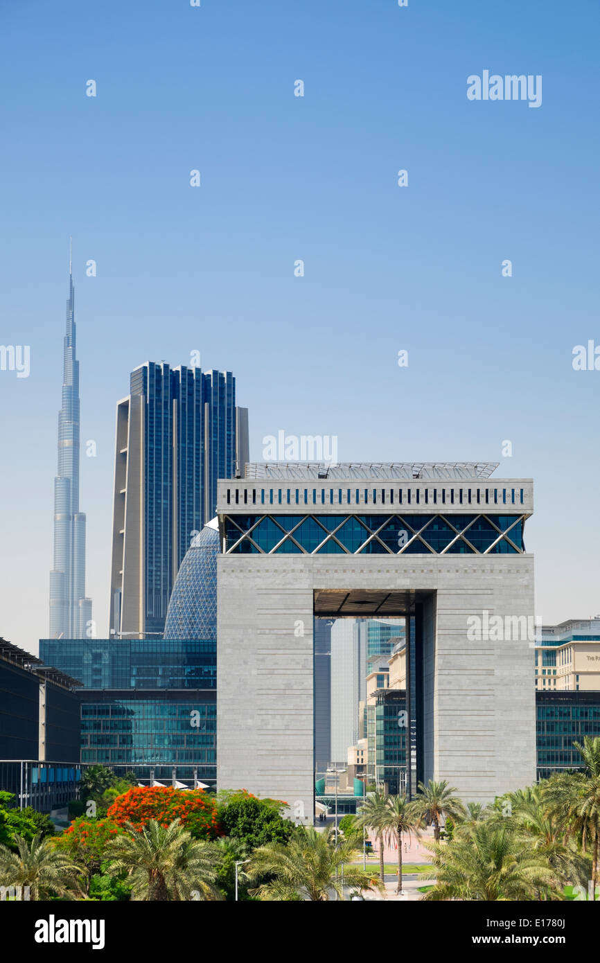 Vista del DIFC il centro finanziario internazionale di Dubai (Free zone) nel quartiere finanziario di Dubai Emirati Arabi Uniti Foto Stock