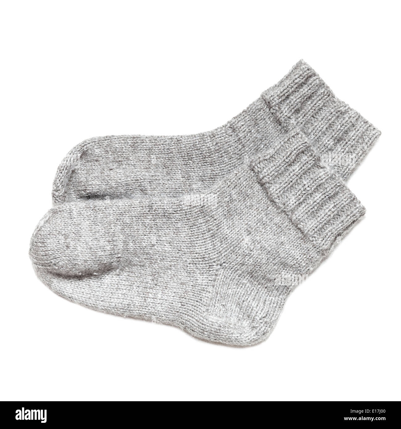 Grigio calze di lana isolati su sfondo bianco Foto Stock