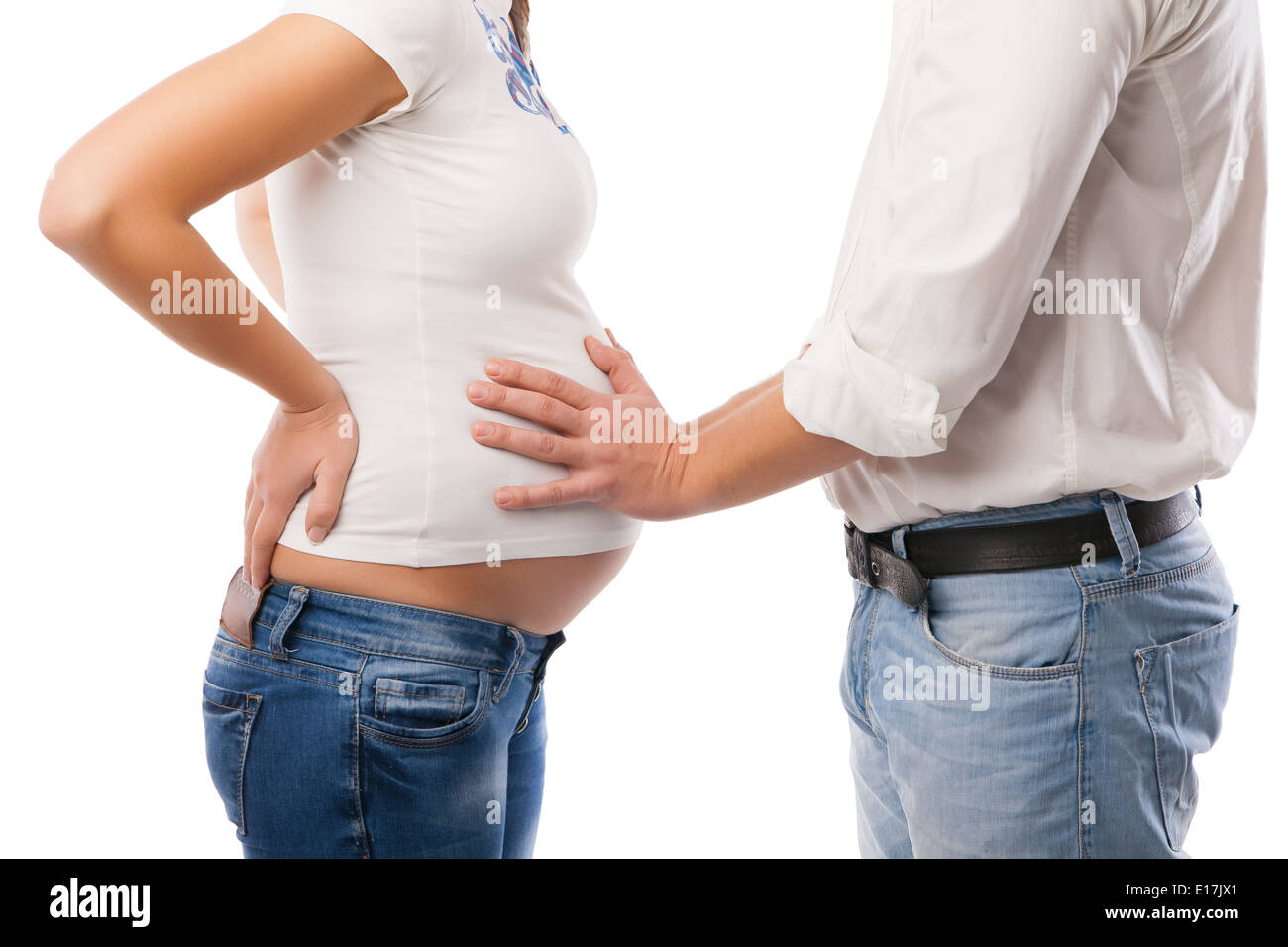 Giovane coppia attraente di gravidanza madre e padre felice Foto Stock