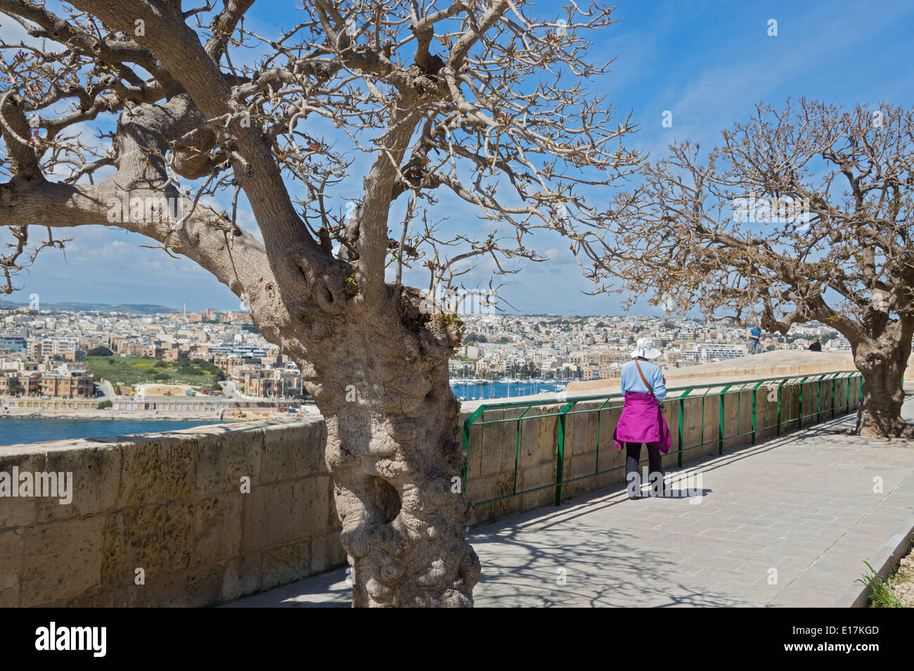 La città di La Valletta pareti da Hastings Gardens cercando di Manoel Island, Sliema, nord di Malta, l'Europa. Foto Stock