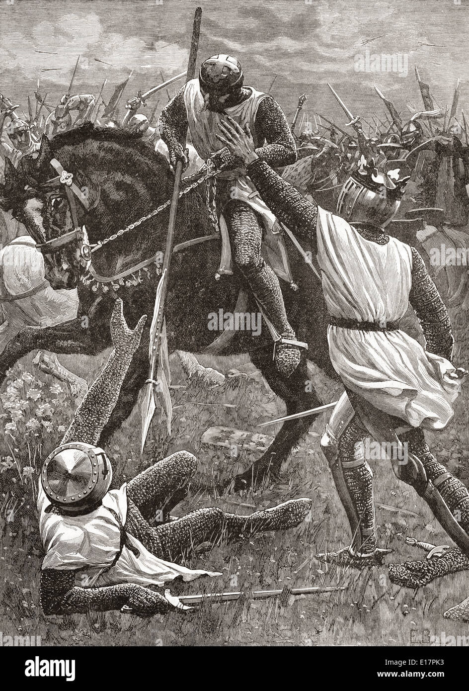Il re Enrico III in pericolo durante la Battaglia di Evesham nel 1265, parte del secondo il barone di guerra. Foto Stock