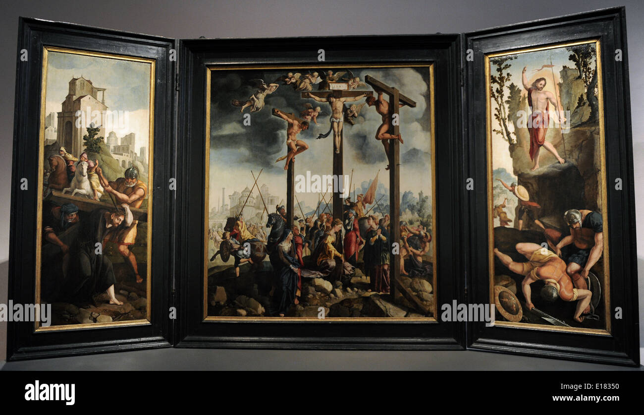 Renaissance. Trittico con la Crocifissione di Jan van Scorel (1495-1562) e workshop, intorno al 1535. Foto Stock