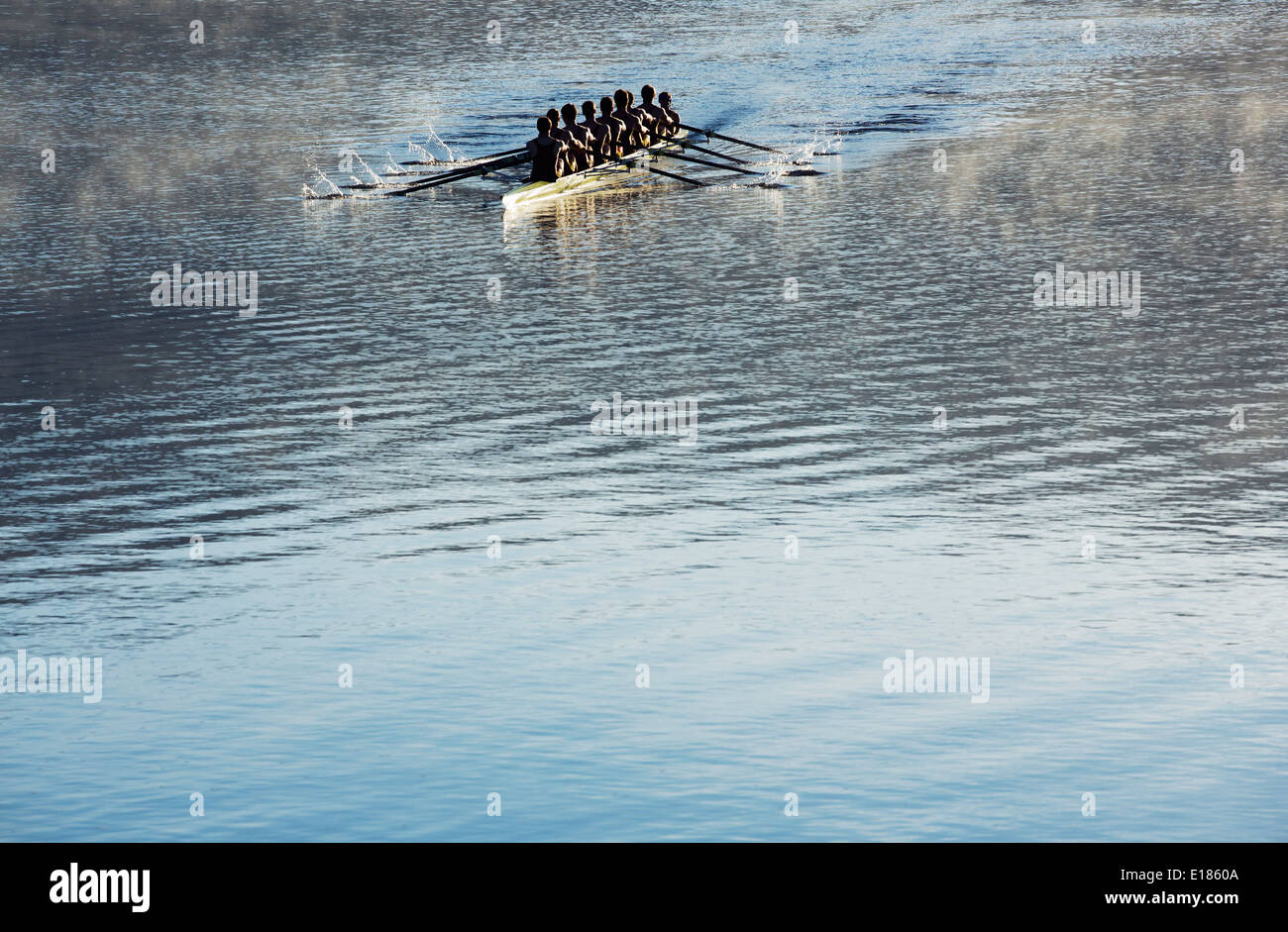 Il team di canottaggio scull canottaggio sul lago Foto Stock