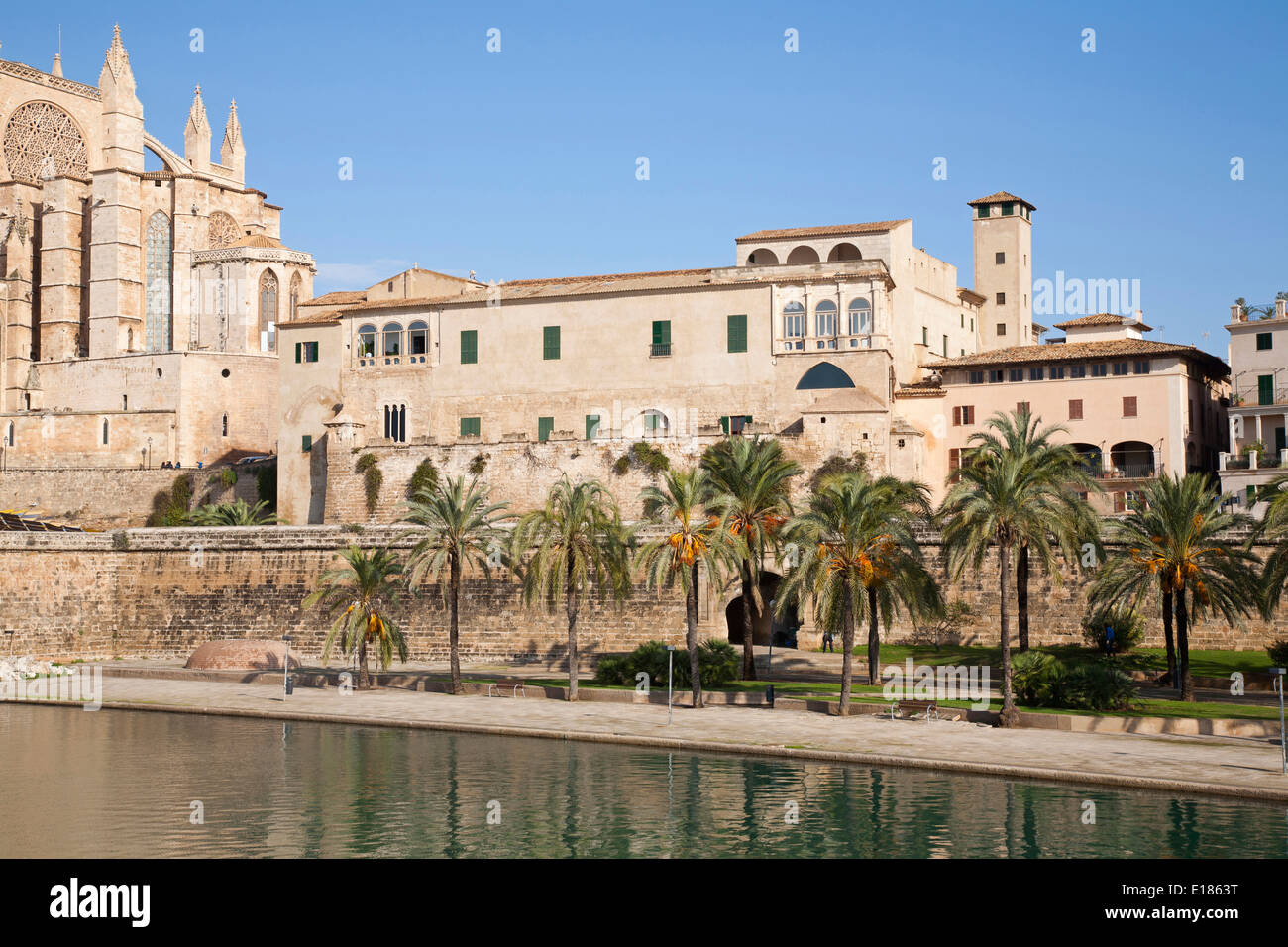 La cattedrale e il palazzo episcopale, Palma de Mallorca, Maiorca, Spagna, Europa Foto Stock