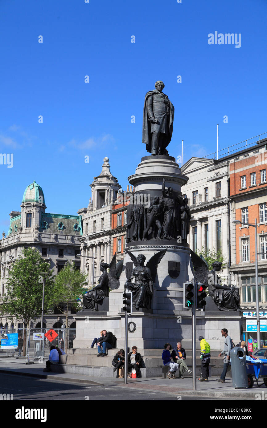 Irlanda, Dublino, O'Connell street, Daniel O'Connel statua, Foto Stock
