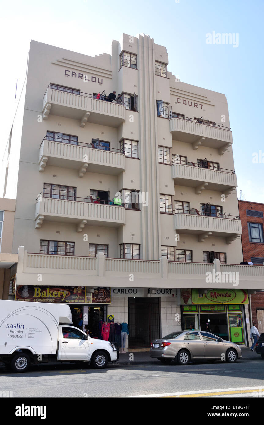 Edificio Art deco, terza strada, molle, East Rand, provincia di Gauteng, Repubblica del Sud Africa Foto Stock