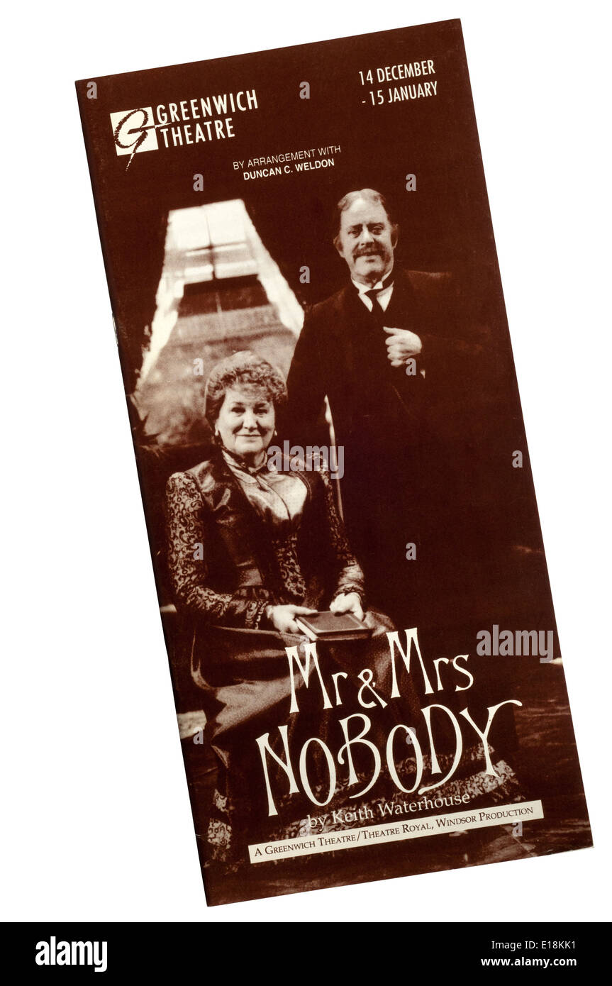 Programma per il 1993 la produzione di Mr & Mrs nessuno da Keith Waterhouse a Greenwich Theatre, basato sul diario di un nessuno. Foto Stock