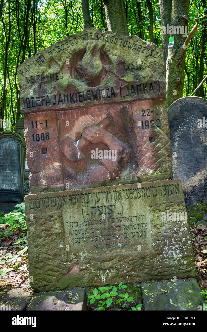 Lapide al cimitero ebraico di Varsavia, Polonia Foto Stock