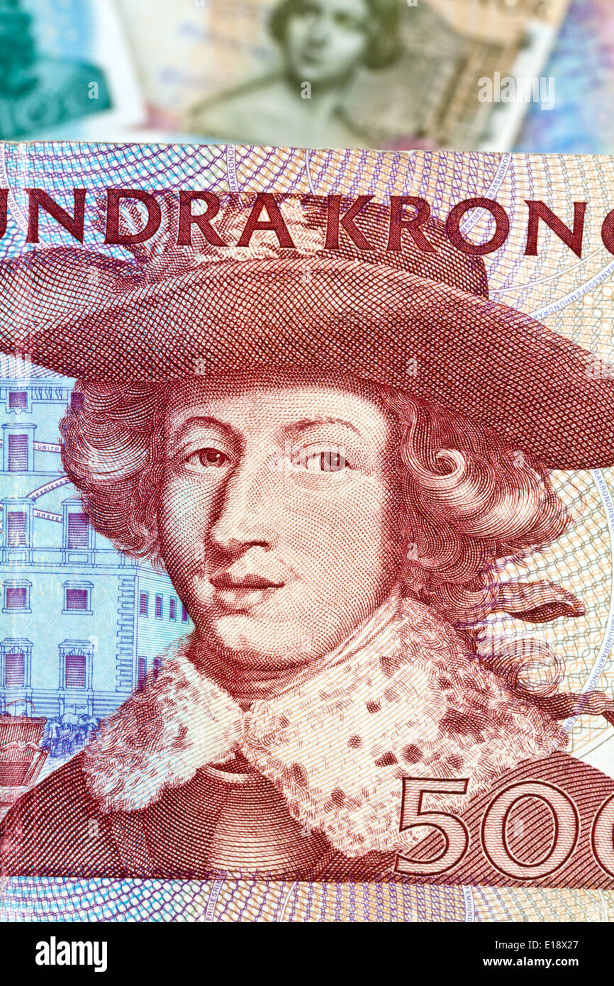 Schwedische Kronen, die W‰hrung Schwedens. Verschiedene Geldscheine. Foto Stock