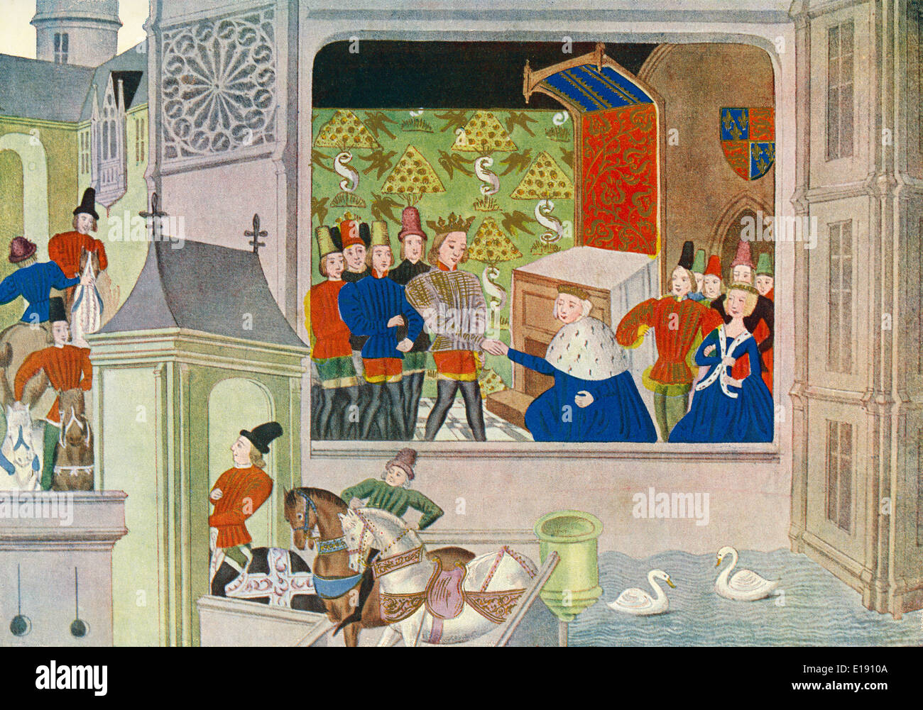 Intervista di Richard II con il suo zio il duca di Gloucester, al Castello Pleshy, Essex, Inghilterra in 1397. Foto Stock