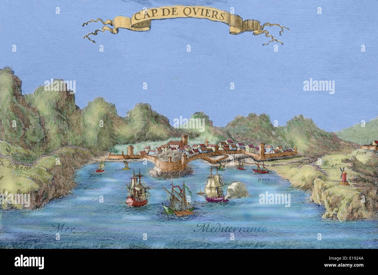 Spagna. Cap de Quiers (Cadaques). Incisione made​during negoziati del Trattato dei Pirenei, 1659. Foto Stock