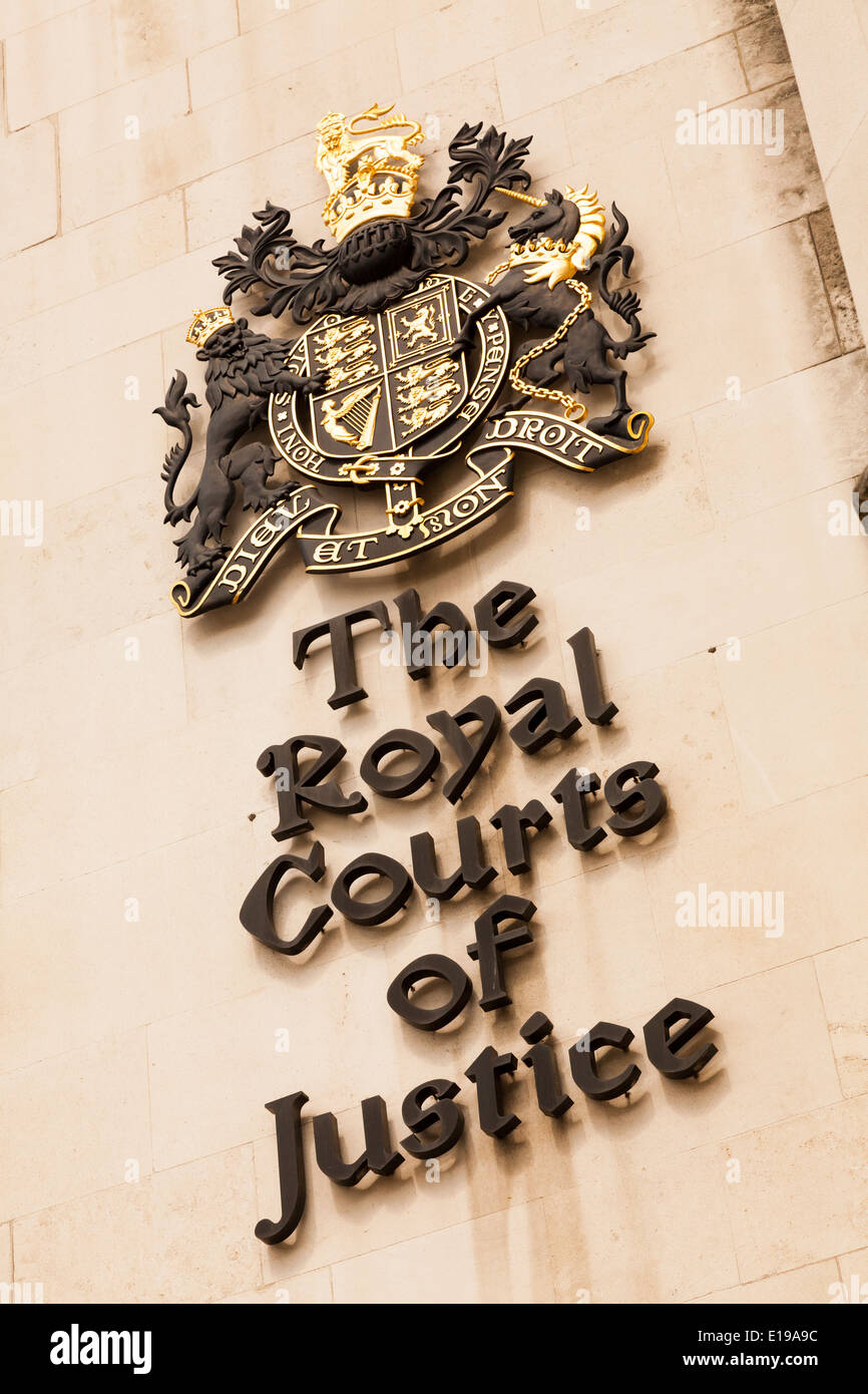 Il Royal Courts of Justice insigna. Foto Stock