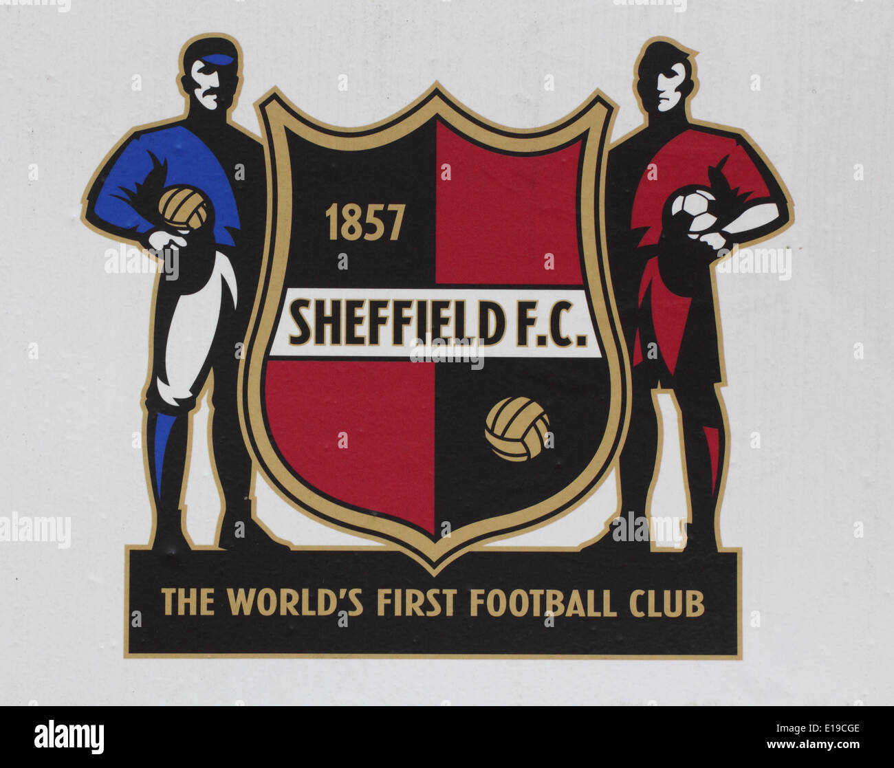 Il logo di Sheffield Football Club; nel mondo il primo club di calcio, Derbyshire, England Regno Unito. Foto Stock