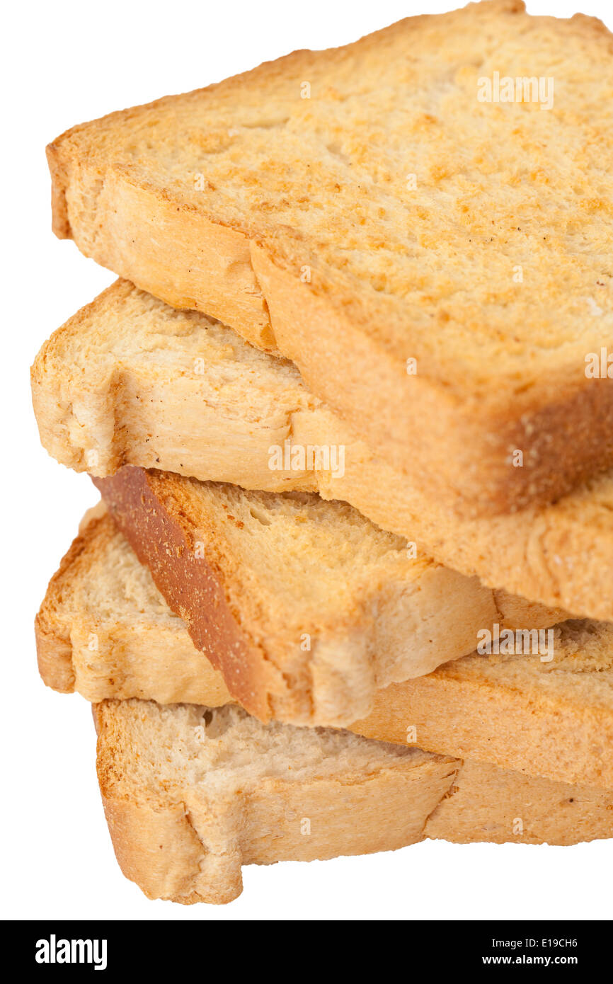 Pane secco su piastra su sfondo bianco Foto Stock