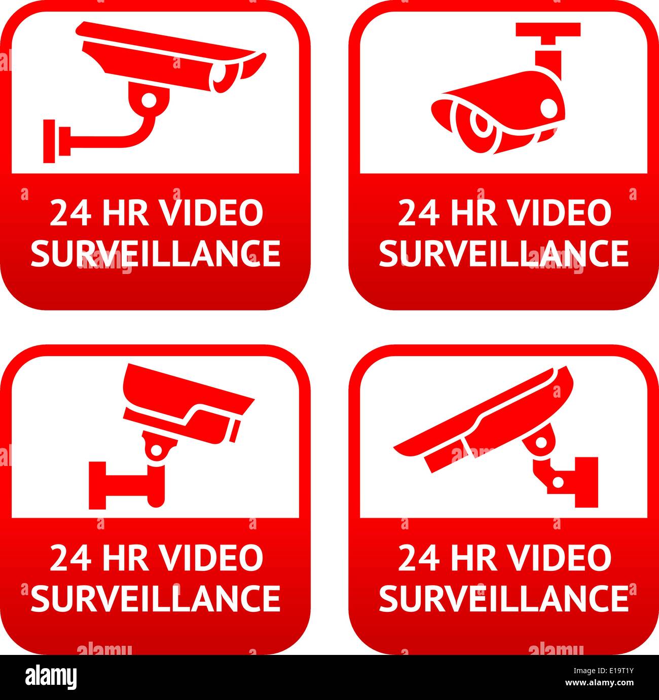 Impostare gli adesivi per allarme di sicurezza TVCC, la telecamera di sorveglianza Illustrazione Vettoriale