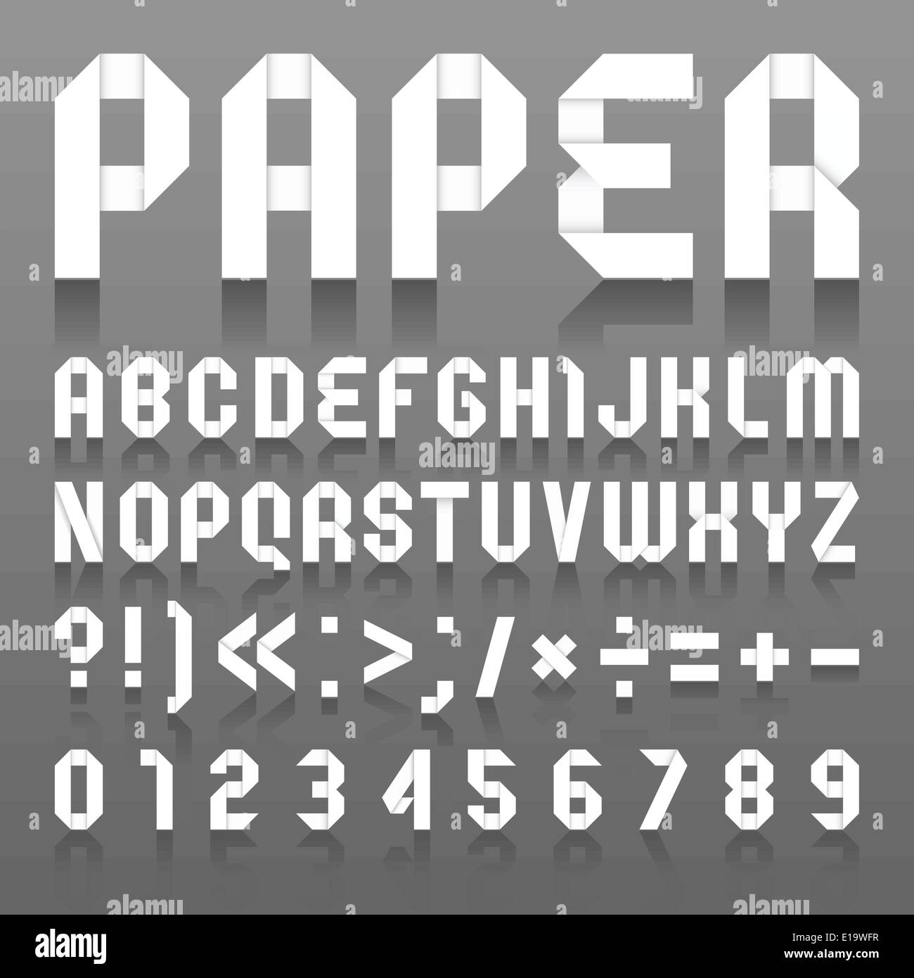 Alfabeto ripiegata di carta. Alfabeto Romano (A,B,C,D, E, F, G, H, I, J, K, L, M, N, O, P, Q, R, S, T, U, V, W, X, Y, Z) e arabo Illustrazione Vettoriale