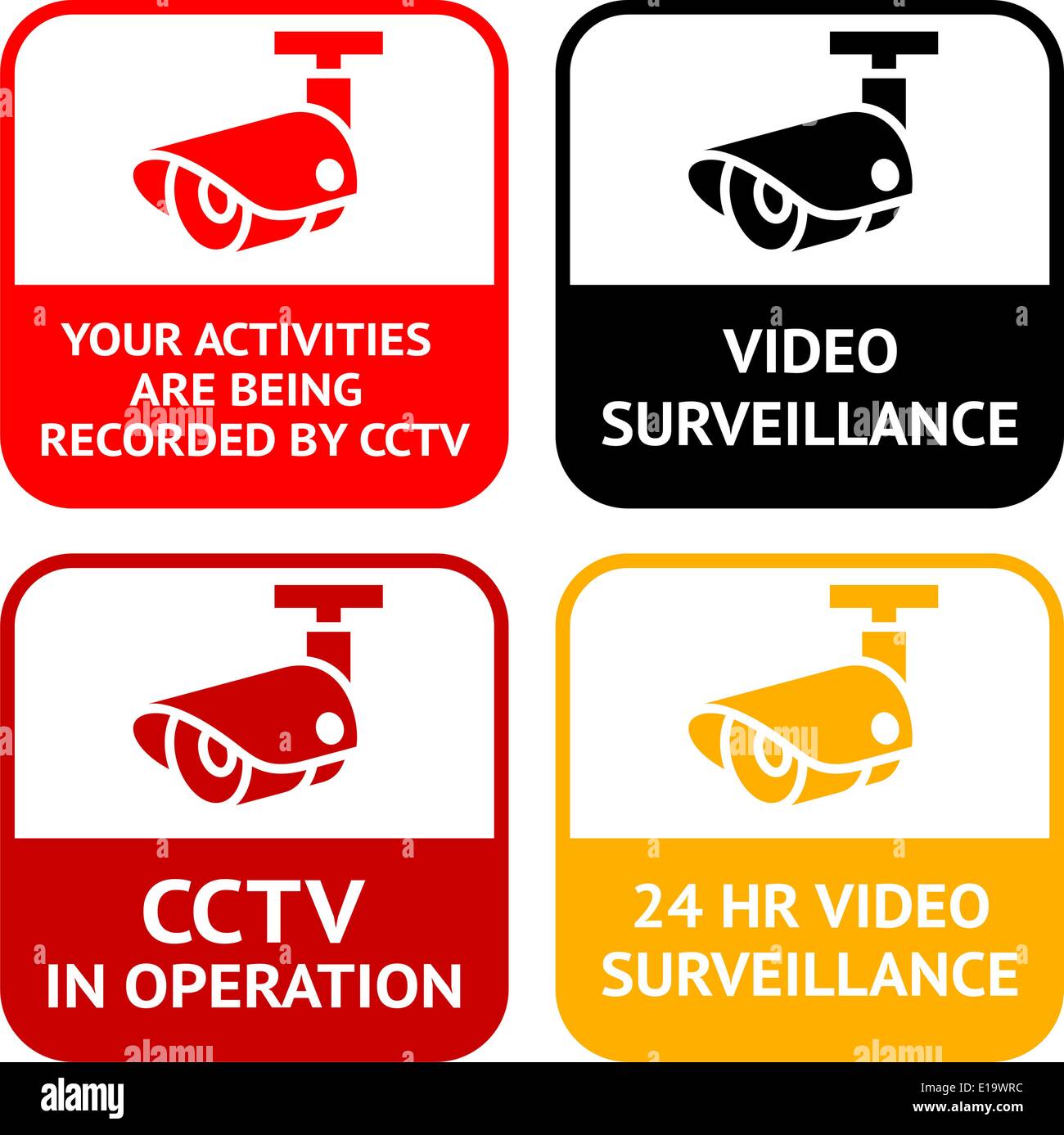 Set di TVCC di pittogrammi, sorveglianza video e impostare il simbolo della telecamera di sicurezza Illustrazione Vettoriale