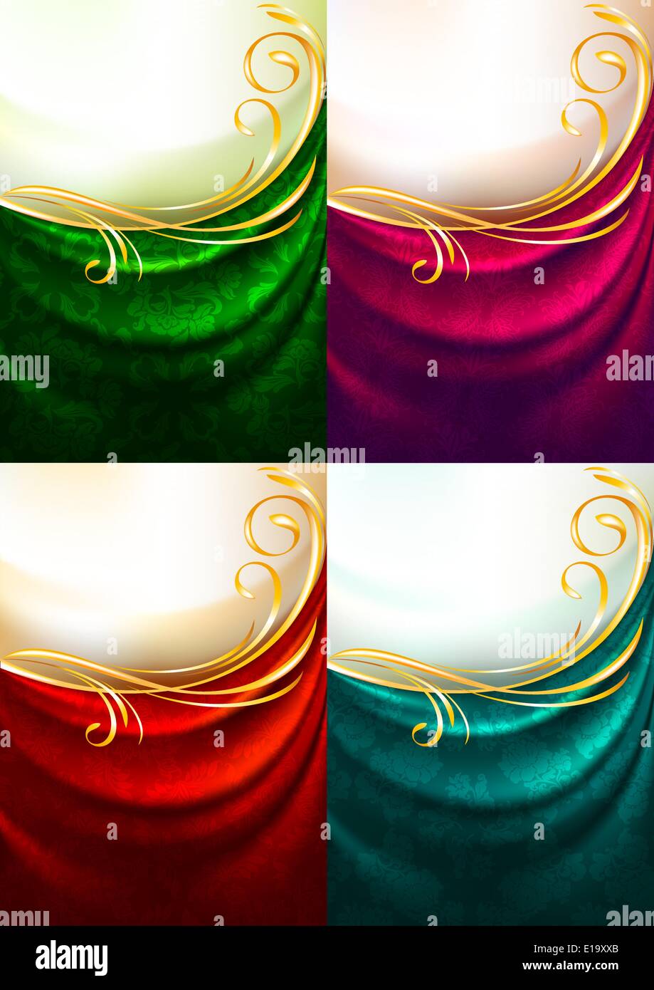 Impostare il colore tessuto tenda con ornamento, vacanze sfondo. Maglia di gradiente. EPS vettoriali 10 Illustrazione Vettoriale
