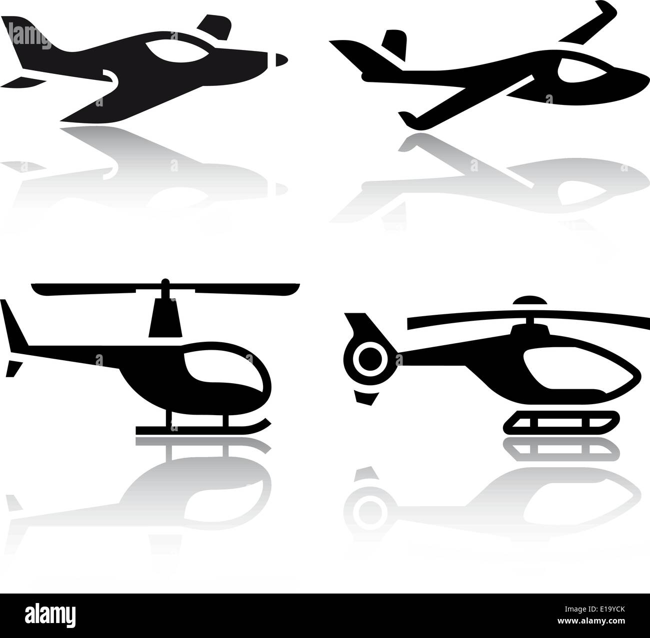 Set di icone di trasporto - aereo e elicottero Illustrazione Vettoriale