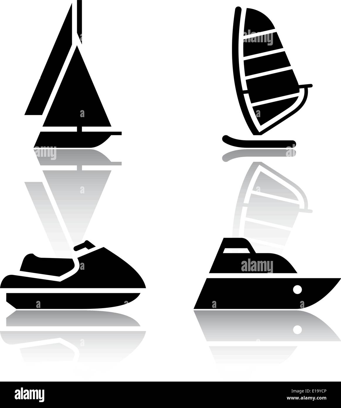 Set di icone di trasporto - barca e simboli sailfish Illustrazione Vettoriale