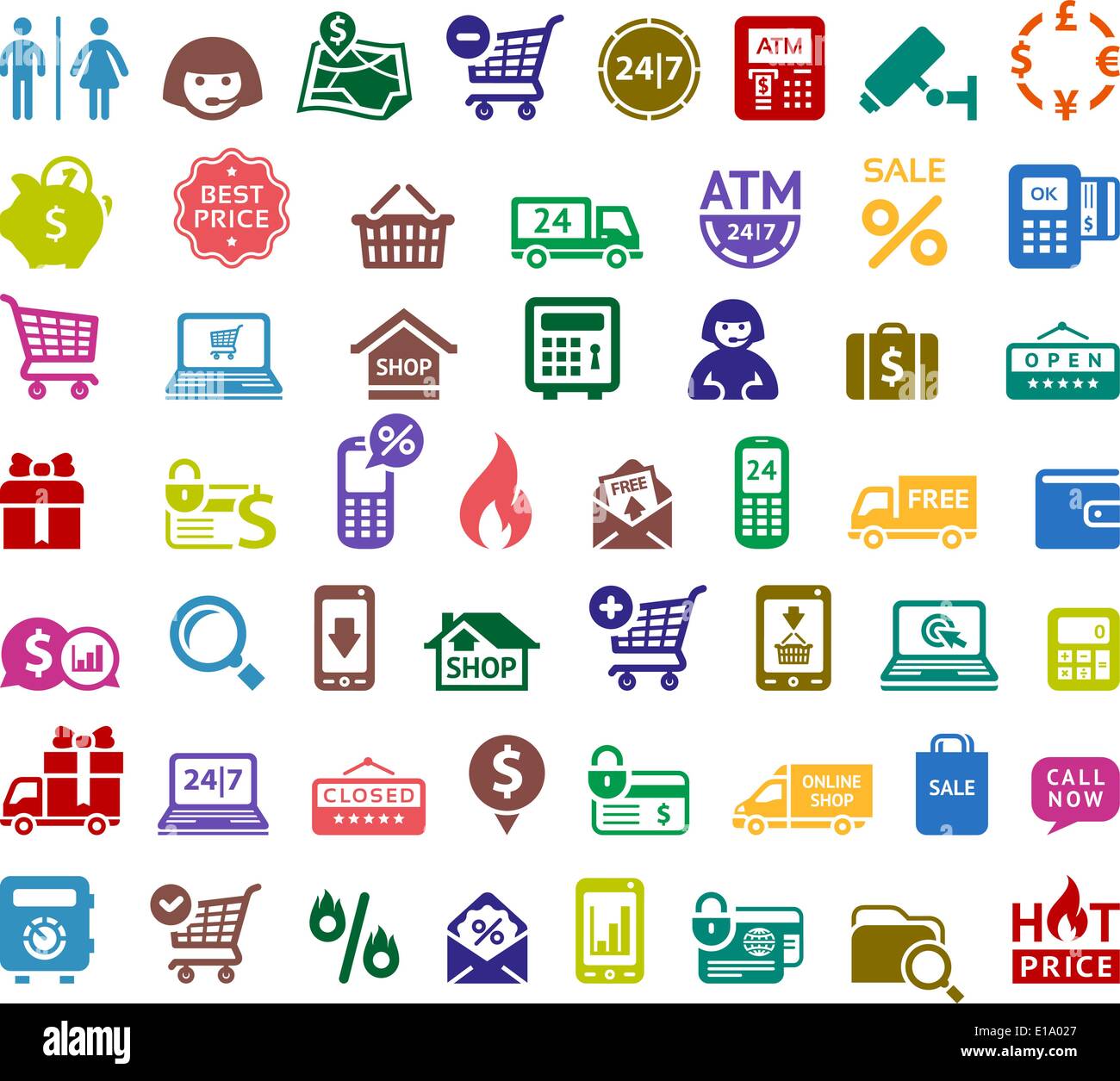 Shopping icone colorate, illustrazioni vettoriali Illustrazione Vettoriale